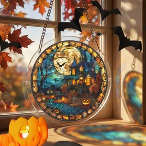 Hermoso atrapasol acrilico Halloween colgante de ventana casa encantada decoracion