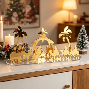 Decoration de Table de Noel en Acrylique Or Scene de Nativite Fete Interieure Maison