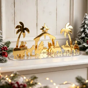 Ensemble de décoration de table crèche de Noël en acrylique doré pour déco de maison.