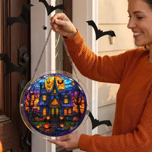 Colgante atrapasol acrilico de Halloween, decoracion de casa embrujada espeluznante.