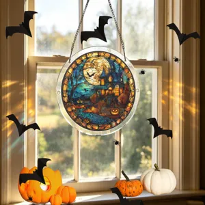 Colgante atrapasol acrilico de Halloween para ventana, castillo luna decoracion.
