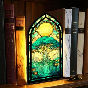 Fermalibri con vetrate artistiche albero fantastico inserto libreria decorazione luminosa.