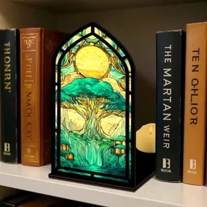 Fermalibri trasparente angolo lettura arco gotico vetrata albero fantastico decorazione mensola