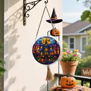Halloween vitral acrilico atrapasol ventana colgante colgante para decoracion del hogar.
