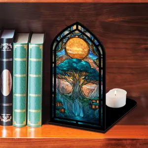 Inserto fermalibri in vetrata artistica albero fantastico supporto libreria decoro