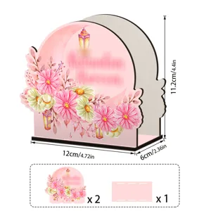 Houten servettenhouder Ramadan tafeldecoratie roze bloemen houten opbergdoos voor tissue