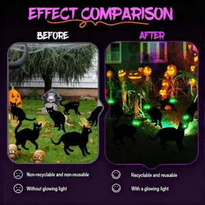 Halloween garden stake black cat glowing yard decor spooky outdoor lawn decoration prop
