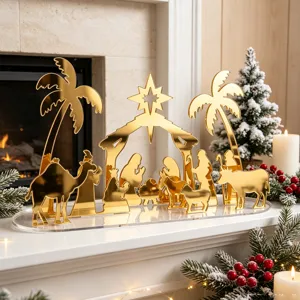 Décoration de table de Noël avec scène de nativité en acrylique doré pour la maison