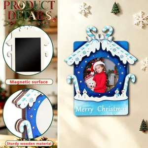 Christmas wooden magnetic photo frame detail showing sturdy wooden material and magnetic surface.