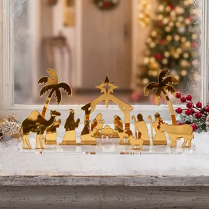Or acrylique Noël Nativité scène ornement décoration de table pour fête maison.