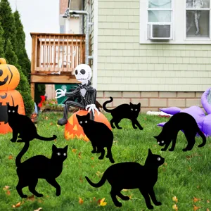 Halloween black cat yard stakes with LED glowing eyes spooky lawn decor outdoor props