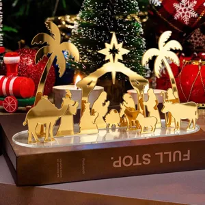 Ornement de table de nativité en acrylique de Noël, décor doré pour la maison de fête.