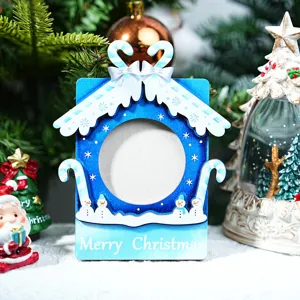 Wooden Christmas photo frame fridge magnet 3D decorative magnetic picture frame holiday gift
