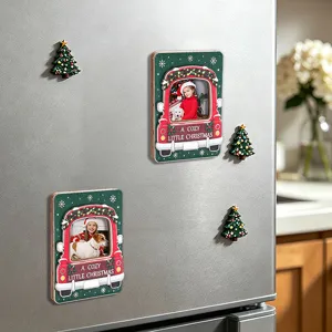 Christmas wooden magnetic photo frame refrigerator magnet holiday home decor cute set