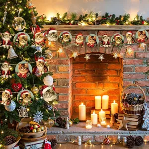 Bella ghirlanda in legno con gatto di Natale decorazione appesa per festa allestimento stanza