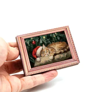 Kerst verlichte fotolijst koelkastmagneet, schattige kat houten decoratie sticker.