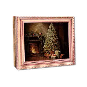 Houten oplichtende fotolijst koelkastmagneet met kerstthema voor feestelijke huisdecoratie.