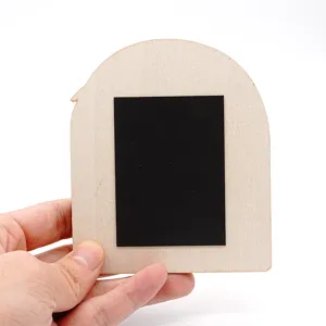 Wooden magnetic photo frame back detail featuring natural wood and black magnetic sticker.