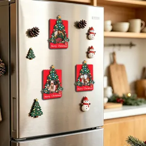 Christmas magnetic photo frame wooden refrigerator sticker holiday festive kitchen home decor