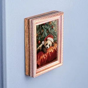 Kleine houten kerst panda fotolijst koelkastmagneet voor feestelijke huisdecoratie.
