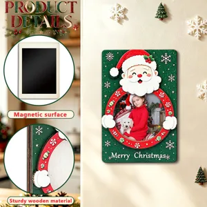 Christmas wooden magnetic photo frame holiday refrigerator sticker seasonal decor item