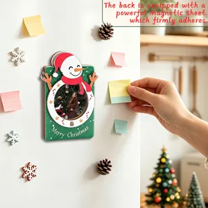 Wooden Christmas magnetic photo frame fridge sticker 3D holiday picture display magnet