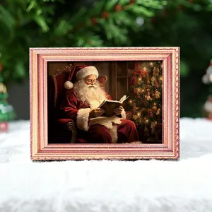 Gedetailleerde close-up van de oplichtende kerstfotolijstmagneet met de kerstman.