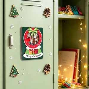 Christmas wooden magnetic photo frame fridge sticker holiday locker decor gift
