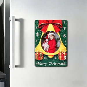 Christmas magnetic fridge photo frame detail, wooden holiday decorative memo board sticker.