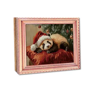 Kerst oplichtende houten fotolijst koelkastmagneet met schattig pandapatroon voor feestdag.