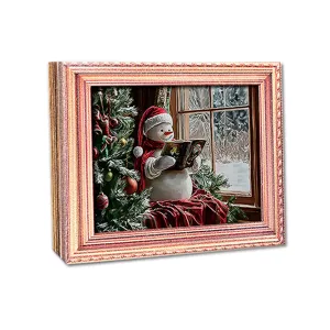 Houten kerst sneeuwpop fotolijst koelkastmagneet detail opname vakantie decor