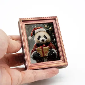 Kerst houten fotolijst koelkastmagneet, schattige panda vakantie huisdier decoratie.