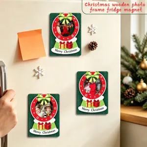 Christmas wooden photo frame fridge magnet, festive custom photo display for home decor.