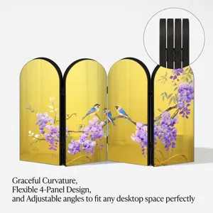 Desktop folding screen with graceful curvature, 4-panel design, and adjustable angles.