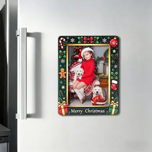 Christmas magnetic photo frame refrigerator magnet wooden holiday decor picture display