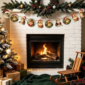 Ghirlanda di legno di Natale simpatico gatto decorazione sospesa per festa di casa di vacanza