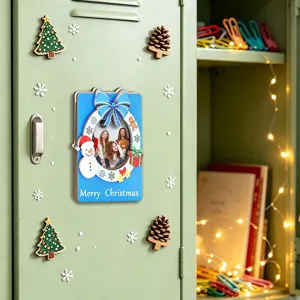 Wooden Christmas magnetic photo frame refrigerator sticker festive decor detail view