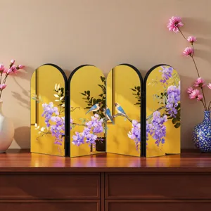 Chinese style desktop mini folding screen acrylic wisteria bird ornament home decor display