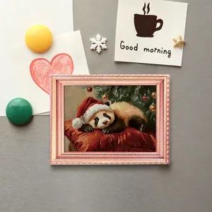 Christmas Luminous Wooden Photo Frame Fridge Magnet Cute Panda Holiday Refrigerator Magnetic Decor