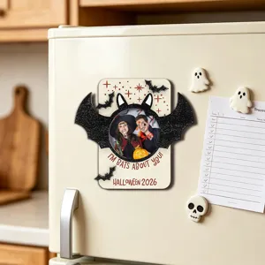 Halloween wooden magnetic photo frame fridge magnet bat wings holiday decoration detail view