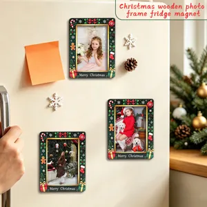 Christmas wooden photo frame fridge magnet decorative picture magnetic home decor gift