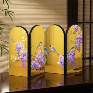 Creative Chinese style gold mirror folding screen desktop ornament acrylic miniature