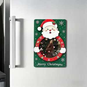 Christmas Magnetic Photo Frame Wooden Fridge Sticker Holiday 3D Refrigerator Magnet Decor