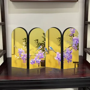 Chinese style folding screen desktop acrylic mirror ornament detail view elegant bird floral
