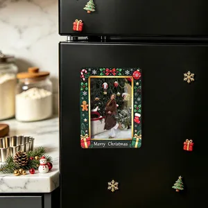 Christmas magnetic photo frame wooden fridge sticker holiday home decor 3D picture frame magnet