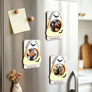 Halloween wooden magnetic picture frames set, cute candy corn shape photo magnets for fridge.