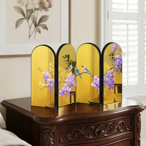Decorative Chinese Style Acrylic Folding Screen Desktop Ornament with Bird and Flower Design