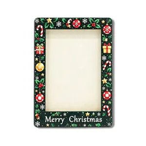 Christmas wooden magnetic photo frame detail view holiday decoration fridge sticker