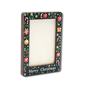 Wooden Christmas photo frame magnetic fridge magnet holiday decorative picture frame detail view