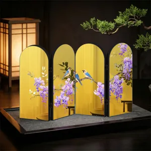 Chinese style golden mirror folding screen tabletop acrylic bird and flower ornament